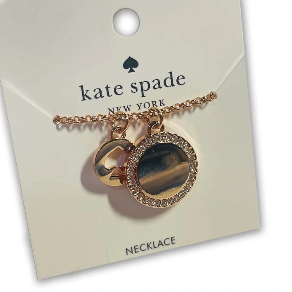 Kate Spade Spot The Spade Pave Charm Gold Pendant Necklace